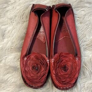 L'artiste Spring Step Dezi Red Slip On Leather Shoes Flower 3D Rose 36 US 6 Boho